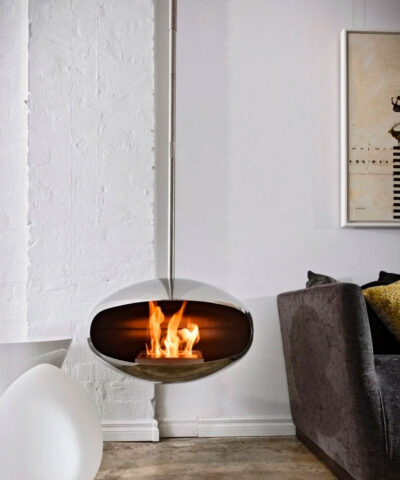 Biofireplace Cocoon Fires Aeris Polished Steel with Steel Pole